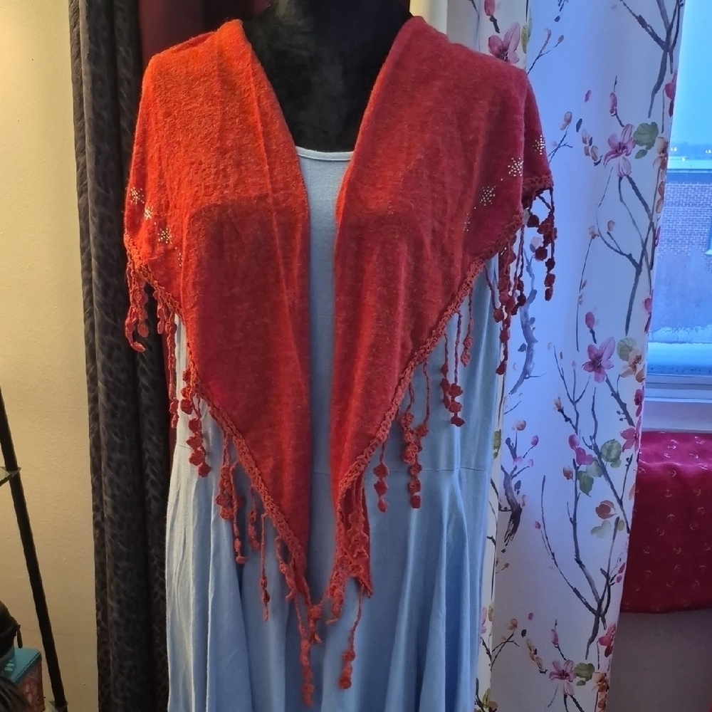 Red Fringe Shawl (A2)